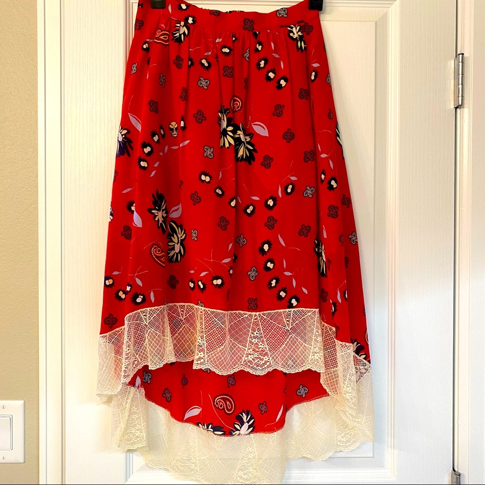 Zadig & Voltaire Joslin Daisy Silk High Low Lace-trimmed skirt Sz 34